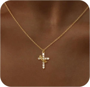 Delicado Collar Cruz para Mujer, Delicados Collares Cruzados Rellenos de Oro 14K/Plata S - Imagen 1 de 12