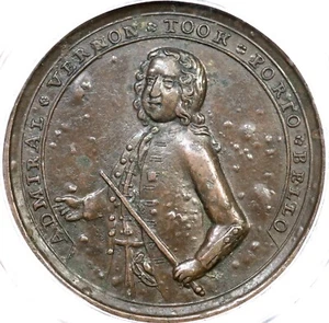 1739 Adams-Chao PBv 13-K R-5 PCGS AU 50 Porto Bello Admiral Vernon Medal - Picture 1 of 3