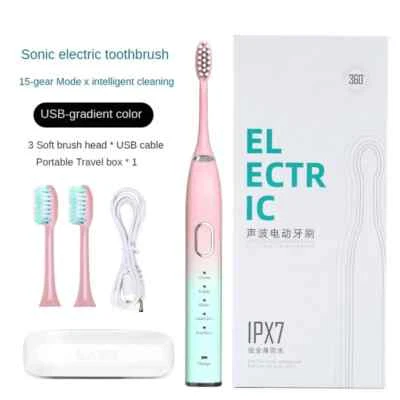 Cepillo de dientes eléctrico ultrasónico USB vibrador cerdas suaves cepillo IPX7 impermeable Foto 1 de 4