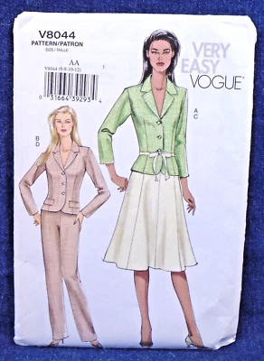 Vogue Pattern 8044 Very Easy Unlined Jacket Flare Skirt Straight Pant Uncut 6-12 - Image 1 of 2