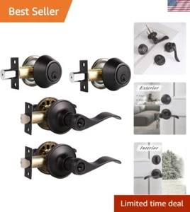 2 Sets-Front Door Entry Lever and Single Cylinder Deadbolts Combination Set, ... - Picture 1 of 8