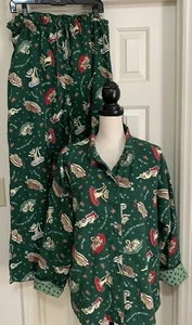 Planet Sleep Women’s Flannel Size Large 2 Piece Cats Print Pajamas PJ Set Cotton - Picture 1 of 10