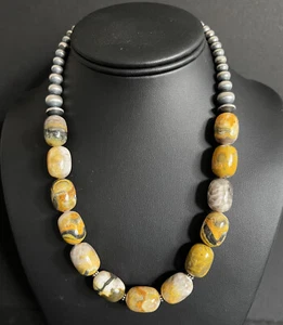 Sterling Silver Bumblebee Jasper W Pearls Bead Necklace. 18 inch - Picture 1 of 12