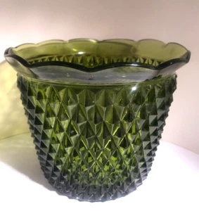 Vintage Indiana Glass 70s Green Glass Planter Diamond Point Ice Bucket RETRO - Picture 1 of 4
