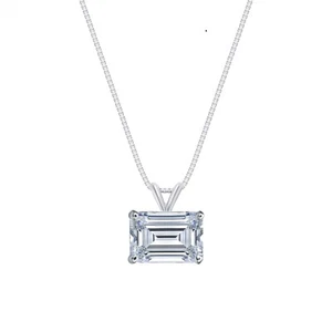 IGI E/VVS 1.25 Ct Emerald Lab Grown Diamond East-West Necklace 14K White Gold - Picture 1 of 2