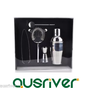 Sale 5Pcs 350ml Stainless Steel Cocktail Shaker Jigger Strainer Straw Xmas Gift - Foto 1 di 10