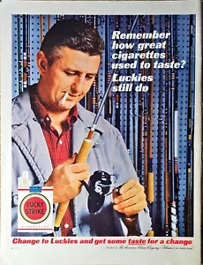 Lucky Strike Cigarettes Fisherman Angler Rod Reel Tackle-1962 Vintage Print Ad - Picture 1 of 1
