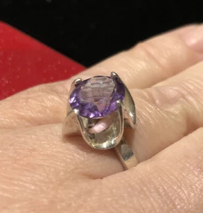 Rare Vintage Antique Sterling Silver Amethyst Modernist Modern 925 Ring 6.5 - Picture 1 of 8