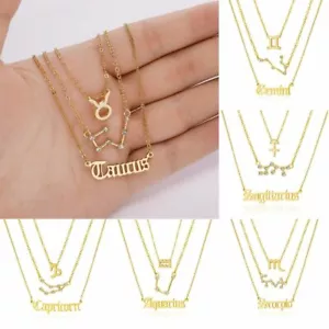 NEW 3Pcs Star Sign Zodiac Layer Letter Pendant Necklace Horoscope Birth Sign - Picture 1 of 21