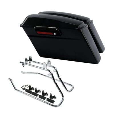 SaddleBags trava preta com suporte de conversão compatível com Harley Softail Fatboy 84-17 - Imagem 1 de 4