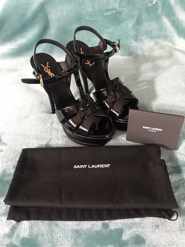 SAINT LAURENT (YSL) Sandalo nero Saint Laurent cinturino a T plateau taglia (7 5) US