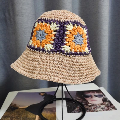 Mujeres Niñas Crochet Cubo Sombrero Pescador Sol Gorra Flojo Ala Ancha Sombrero de Paja Foto 1 de 4