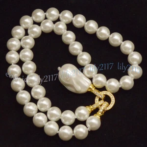 8/10/12/14mm White South Sea Shell Pearl Round Beads Baroque Pendant Necklace - Picture 1 of 11
