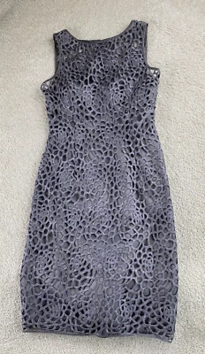 Adrianna Papell Dress Size 2 Women Gray Crochet Lace Illusion Bodice - Image 1 of 4