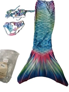 3 pc Vibrant Mermaid Tail Swimsuit Set size 150 (10/12) new - Picture 1 of 7