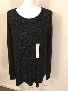 Studio Works Women Black Silver Long Sleeve Sweater Round Neck Size XL - Picture 1 of 10