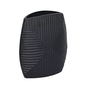 Benjara AKO 10 Inch Vase, Metal Ribbed Body Design, Curved Top, Matte Black F... - Picture 1 of 6