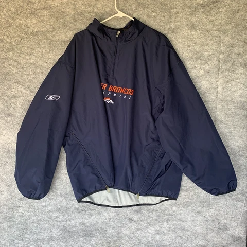 Denver Broncos Jacket Mens XXL Blue Mesh Lined Quarter Zip Reebok NFL On Field Cover