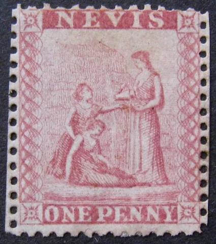Nevis 1862 1d dull lake, average unused. Sg.1. Cat £90 Cover