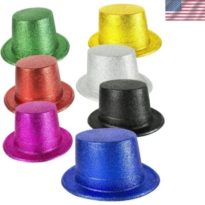 Vibrant Glitter Top Hats - Assorted Colors for Dazzling Celebrations (12 Pack) - Image 1 of 4