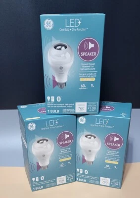 GE LED + Speaker LED Light Bulb 9 Watt Bluetooth SPEAKER A21 / 3 PACK Brand NEW - Image 1 of 3