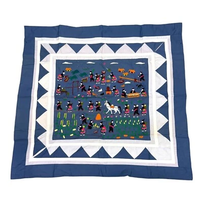 39"x 35" Hand Embroidered Quilt Hmong Story Cloth Village Farm Life Wall Hanging - Image 1 of 4