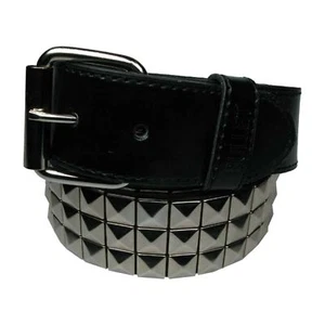 38mm 3 Row Studded Silver Pyramid Belt Jeans Removable Buckle BY136 - Picture 1 of 1