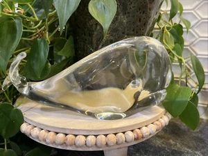 Vtg FM Konstglas / Marcolin Sweden Art Glass Crystal Whale Paperweight Signed - Picture 1 of 11