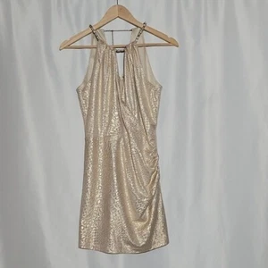 Laundry Shelli Segal Gold Halter Above Knee Snakeskin Shimmer Mini Dress Size 4 - Picture 1 of 9