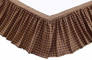 Twin Size Bed Skirt Country Brown Plaid Cotton Gathered Dust Ruffle Prescott - Picture 1 of 5