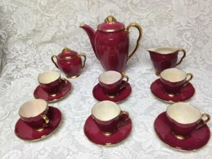 Vintage, Carlton Ware, England, 17pc Burgundy DemitasseTea Set for 6 - Picture 1 of 12