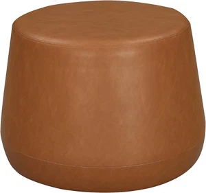 24” Waverly Ottoman round Faux Leather Bench, Stationary Ottomans, Backless Chai - Picture 1 of 10
