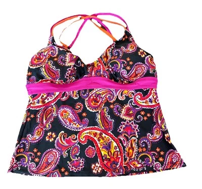 Nuevo con etiquetas Camiseta Tankini Beach Native Negra Paisley Para Mujer Talla 36C 34D 32DD Con Aros Foto 1 de 4