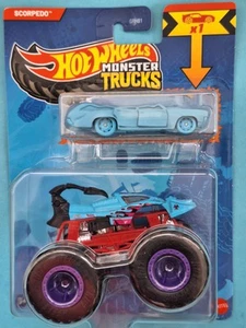 Scorpedo + 1 Car 🔥 1:64 Hot Wheels Monster Trucks truck 2025 Scorpion - Picture 1 of 2
