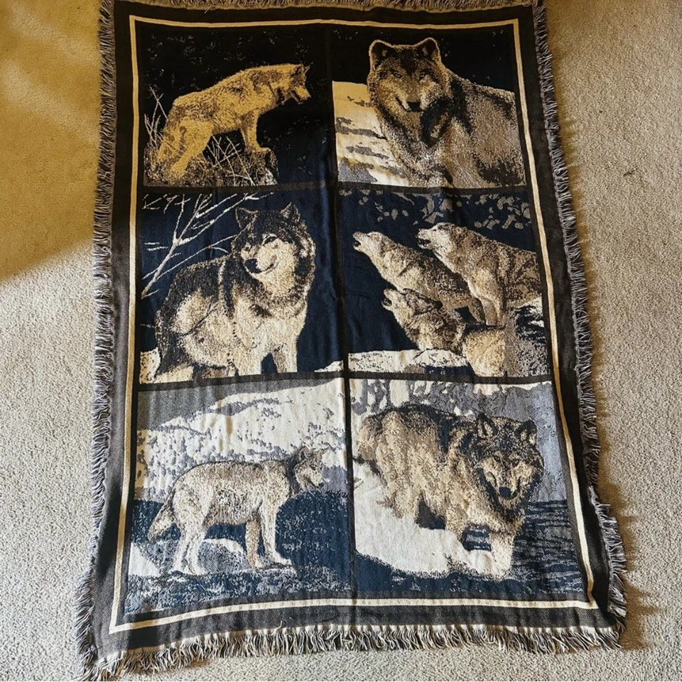 Tapiz temático lobo lobos afgano tiro decoración del hogar manta terrosa! Foto 1 de 4