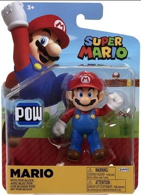 MARIO WITH POW BLOCK, Super Mario 4" Figur Nintendo Jakks, Neu OVP - Bild 1 von 2