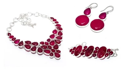 Kashmir Red Ruby Gemstone 925 Sterling Silver Combo Jewelry - Image 1 of 4