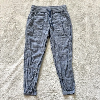 Athleta Retreat Linen Joggers Womens 4P Blue Chambray Athleisure Pants - Image 1 of 4