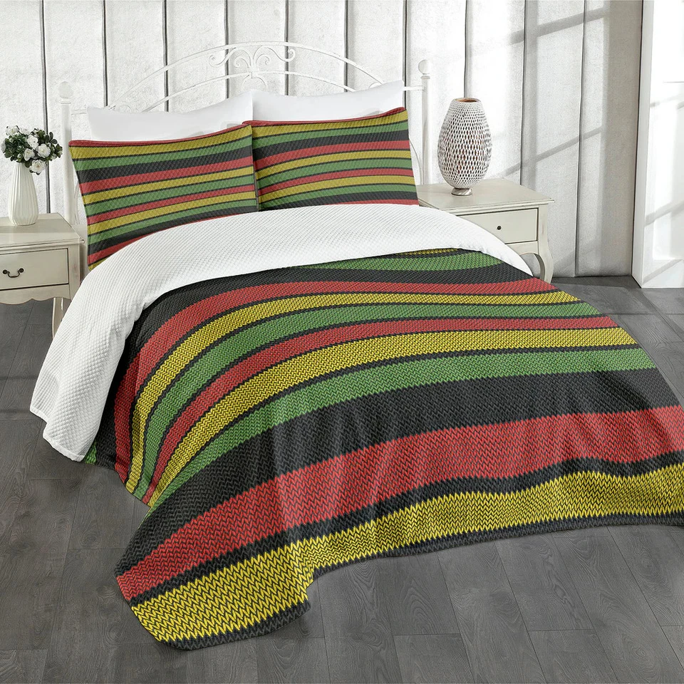 jamaikanisch Tagesdecke Set Gestrickte Rasta Linien - Bild 1 von 1