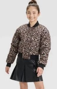 NWT Art Class Girl's Brown Black Leopard Print Bomber Jacket Snap/Full Zip MED 8 - Picture 1 of 8