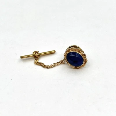 13k Yellow Gold Oval Lapis Lazuli Cabochon Textured Vtg Tie Tack Pin (LO1005076) - Image 1 of 4