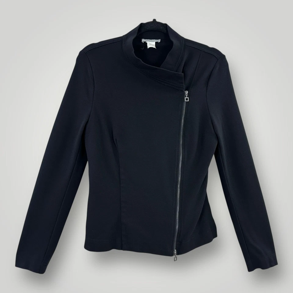 Jaqueta Sarah Pacini Feminina Tamanho 2 Preta Assimétrica Zíper Moto Fabricada na Itália - Imagem 1 de 4