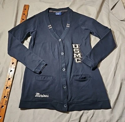 Cárdigan Vintage Champion Para Mujer XL Azul Marines Botón USMC Militar Preppy Foto 1 de 4