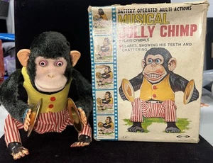 Vintage Daishin Musical Jolly Schimpanse klatschender Becken Affe mit Box #7061 - FUNKTIONIERT - Bild 1 von 16