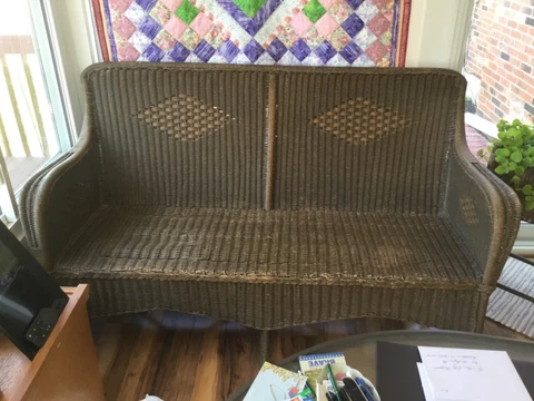 antique wicker loveseat with plant stand vintage Cover