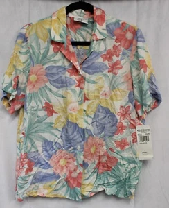 Alfred Dunner Women's Floral Button Down Short Sleeve Top Size 12 Petite Beach - Picture 1 of 5
