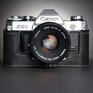 Hecho a mano Cuero Genuino Real Media Cámara Estuche Cubierta Bolso para Canon AE-1 Nuevo AE-1 - Imagen 1 de 16