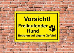 Schild Vorsicht Achtung Freilaufender Hund 30x20cm Warnschild Tür - S00017D