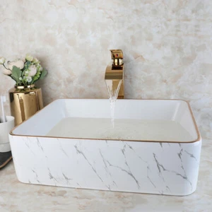Lavabo da appoggio rettangolare in ceramica lavabo bagno - Foto 1 di 9