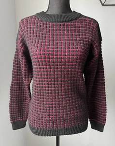 Vintage 80s CB Sports Black Pink Wool Long Sleeve Sweater Geometric Size Medium - Picture 1 of 11